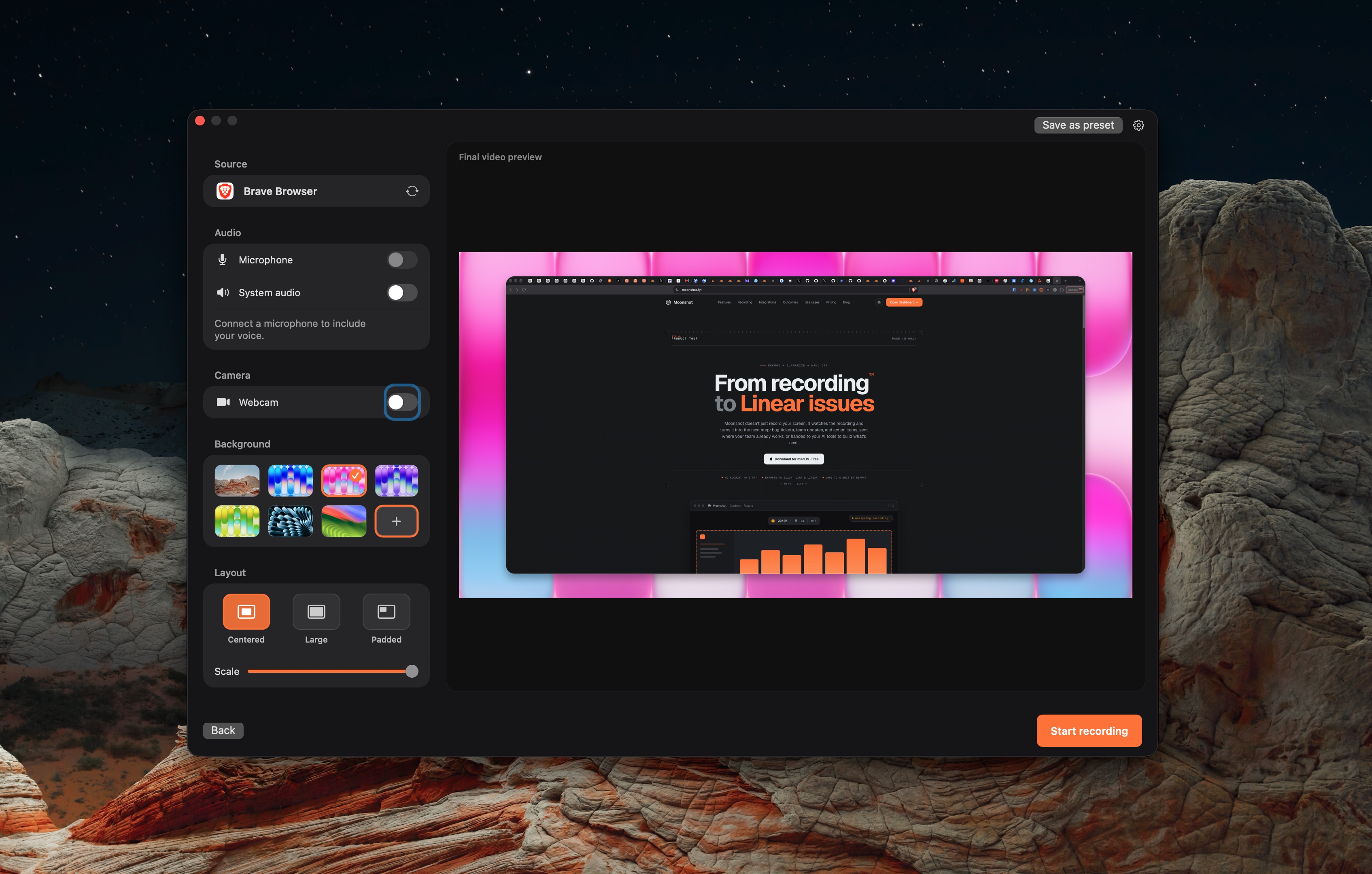 Moonshot recording setup on macOS